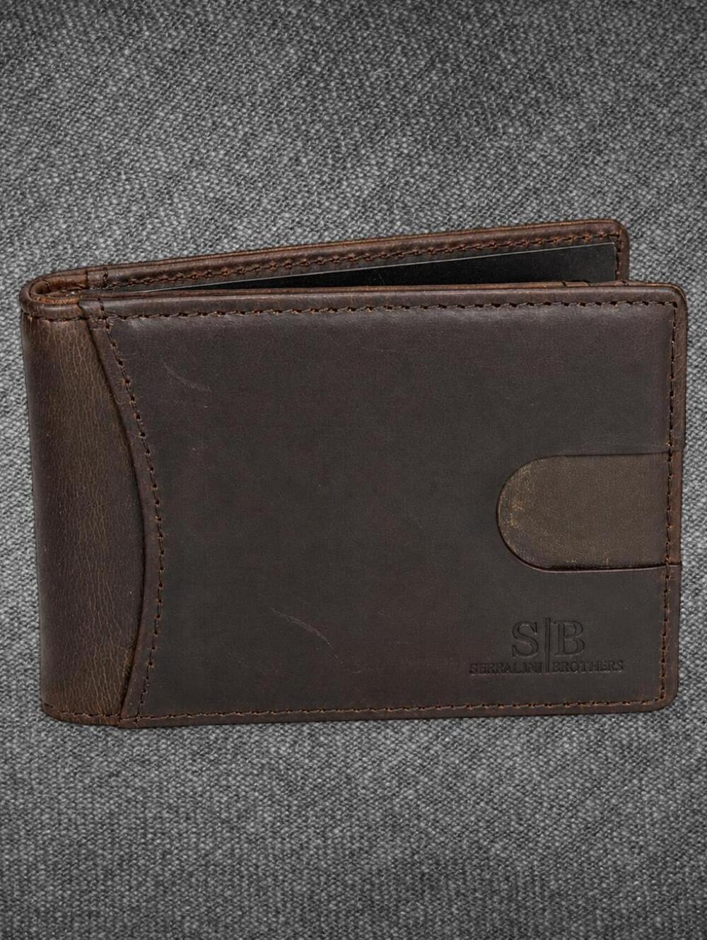 S|B Brown Bifold Smart Pull Tab Wallet Money Clip
